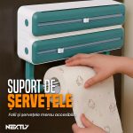 Dispenser 3 in 1 pentru folie stretch/aluminiu/hartie NEXTLY, pentru bucatarie, prindere cu adeziv, 35.8x18.4cm, alb - imagine 4