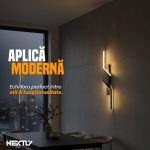 Aplica de perete NEXTLY, pentru interior, LED, lumina calda, design modern, 2 surse de iluminare, montaj vertical/orizontal, aluminiu-silicon, 60x16cm, negru - imagine 2