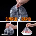 Set 100 pungi alimentare cu elastic NEXTLY, rezistenta la temperaturi intre -60°C si 110°C, material sigur PE, 30cm diametru, transparent - imagine 8