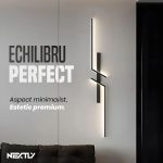 Aplica de perete NEXTLY, pentru interior, LED, lumina calda, design modern, 2 surse de iluminare, montaj vertical/orizontal, aluminiu-silicon, 60x16cm, negru - imagine 6