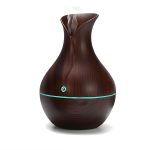 Difuzor de aromaterapie NEXTLY, design tip vaza, imitatie lemn, buton touch, iluminare LED RGB 7 culori, 130ml, ultra-silentios, maro inchis