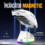 Mouse de Gaming Wireless x11 Bluetooth 800-22000 DPI NEXTLY, Statie de Incarcare Wireless cu Iluminare RGB, Shark Attack, LightWeight 62g, 125-1000Hz, PAW3311, USB/BT/Wireless, 400IPS, butoane programabile, Android, Win, MacOS, universal, Alb - imagine 3
