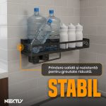 Organizator de perete pentru bucatarie NEXTLY, suport pentru ustensile/tacamuri/prosoape, carlige mobile, fixare cu suruburi/adeziv, metalic, 70x12.5x10cm, negru - imagine 8