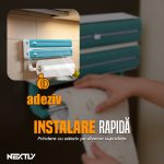 Dispenser 3 in 1 pentru folie stretch/aluminiu/hartie NEXTLY, pentru bucatarie, prindere cu adeziv, 35.8x18.4cm, alb - imagine 5