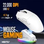 Mouse de Gaming Wireless x11 Bluetooth 800-22000 DPI NEXTLY, Statie de Incarcare Wireless cu Iluminare RGB, Shark Attack, LightWeight 62g, 125-1000Hz, PAW3311, USB/BT/Wireless, 400IPS, butoane programabile, Android, Win, MacOS, universal, Alb - imagine 2