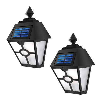 Set 2 x Lampa de exterior cu incarcare solara NEXTLY, senzor de lumina, IP65, buton ON/OFF, ABS, 19.3x14.5cm, negru
