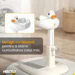 Suport reglabil copii pentru baie NEXTLY, stand de dus pentru mentinerea copilului in pozitie verticala, brate extensibile, utilizare fato-verso, baza stabila, covoras si scaunel anti-alunecare, inaltime ajustabila 50-63cm, alb-gri - imagine 8