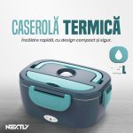Caserola termica electrica NEXTLY 1.5L, alb, bol inox 304, set tacamuri si geanta transport, 21.8x14.5x10cm - imagine 2