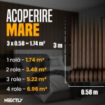 Rola Tapet autoadeziv 3D premium tip Riflaj NEXTLY, imitatie lemn, rezistent la apa, spuma moale si pvc, 5 mm grosime, adeziv puternic, 58x300cm, maro nuc inchis - imagine 10