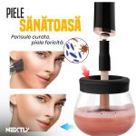 Aparat electric pentru spalat pensule de machiaj NEXTLY, curatare rapida 5-10 secunde, compatibilitate universala, 8 adaptoare diferite marimi, sistem rotativ 360°, functionare cu baterii, negru - imagine 7