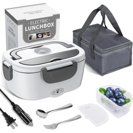 Caserola termica electrica NEXTLY 1.5L, alb, bol inox 304, set tacamuri si geanta transport, 21.8x14.5x10cm