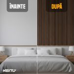Rola Tapet autoadeziv 3D premium tip Riflaj NEXTLY, imitatie lemn, rezistent la apa, spuma moale si pvc, 5 mm grosime, adeziv puternic, 58x300cm, maro nuc inchis - imagine 5