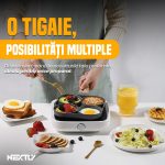 Tigaie antiaderenta cu 4 compartimente NEXTLY, pentru mic dejun, aluminiu, maner lemn detasabil, 17x17x2cm, gri - imagine 3