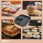 Tigaie antiaderenta cu 3 compartimente NEXTLY, pentru mic dejun, aluminiu, maner lemn detasabil, 17x17x2cm, gri - imagine 4