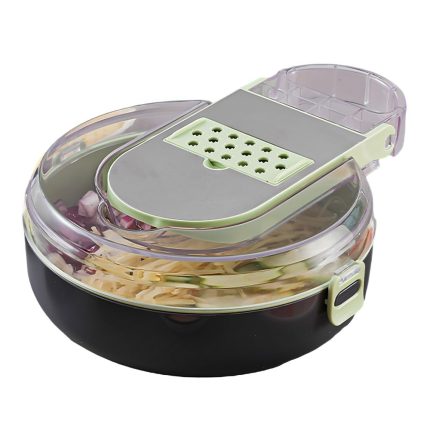 Razatoare multifunctionala legume/fructe NEXTLY, 9 piese interschimbabile, diferite lame, separator de oua, protectie mana, recipient cu capac, 29.5x24x9.5cm, gri-verde