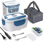 Caserola termica electrica NEXTLY 1.5L, bol inox 304, set tacamuri si geanta transport, 21.8x14.5x10cm, alb-albastru