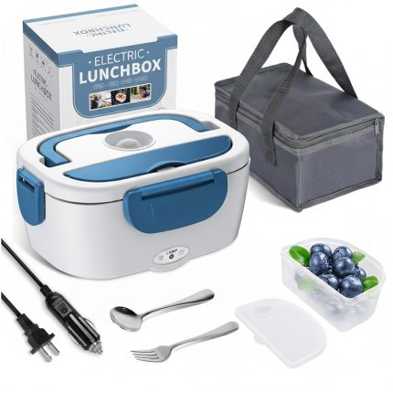 Caserola termica electrica NEXTLY 1.5L, bol inox 304, set tacamuri si geanta transport, 21.8x14.5x10cm, alb-albastru