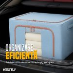 Set 3 x Organizator pentru haine, perne, pilote, jucarii si alte accesorii NEXTLY, 3 marimi - 24/66/100 litri, cutie depozitare pliabila cu manere, cadru metalic, fereastra de vizualizare, material respirabil, inchidere cu fermoar, albastru inchis - imagine 3