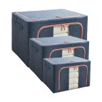 Set 3 x Organizator pentru haine, perne, pilote, jucarii si alte accesorii NEXTLY, 3 marimi - 24/66/100 litri, cutie depozitare pliabila cu manere, cadru metalic, fereastra de vizualizare, material respirabil, inchidere cu fermoar, albastru inchis