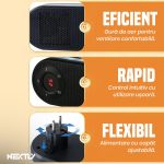 Aeroterma electrica cu telecomanda NEXTLY, portabila, consum redus, iluminare ambientala, reglare temperatura 15-32°C, 2 viteze, temporizator, alimentare la priza, negru - imagine 6