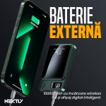 Baterie externa Wireless Magnetica 10.000 mAh NEXTLY, incarcare rapida, 22.5W, incarcare wireless 15W, compatibila MagSafe, afisaj digital, port Tip-C, 10.3x6.8x1.8cm, negru - imagine 2