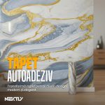 Rola tapet autoadeziv premium NEXTLY, marmura alb albastruie, waterproof, ajustabil, adeziv puternic, usor de montat, acoperire 3.6 mp, 120x300 cm, 2.5 mm grosime, alb-albastruie - imagine 3