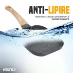 Tigaie antiaderenta cu 3 compartimente NEXTLY, pentru mic dejun, aluminiu, maner lemn detasabil, 17x17x2cm, gri - imagine 5