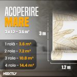 Rola tapet autoadeziv premium NEXTLY, marmura alba, waterproof, ajustabil, adeziv puternic, usor de montat, acoperire 3.6 mp, 120x300 cm, 2.5 mm grosime, alb-auriu - imagine 10