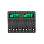 Incarcator pentru acumulatori AA si AAA NEXTLY, 8 sloturi independente, ecran LCD, alimentare USB-C, negru, 12x9x2.7cm
