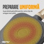 Tigaie antiaderenta cu 3 compartimente NEXTLY, pentru mic dejun, aluminiu, maner lemn detasabil, 17x17x2cm, gri - imagine 6