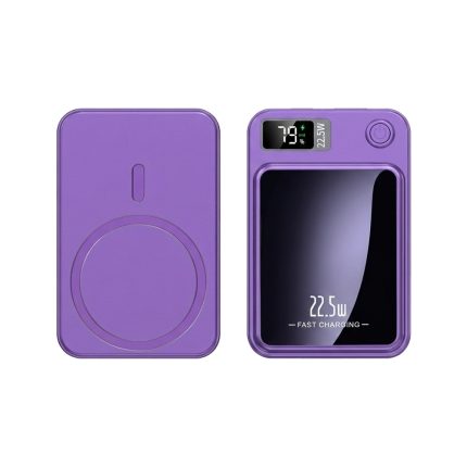 Baterie externa Wireless Magnetica 10.000 mAh NEXTLY, incarcare rapida, 22.5W, incarcare wireless 15W, compatibila MagSafe, afisaj digital, port Tip-C, 10.3x6.8x1.8cm, mov
