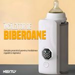 Incalzitor de biberoane NEXTLY, 6 niveluri de temperatura, marime ajustabila diverse biberoane, senzor de temperatura, display digital, incarcare USB, 15x7cm, alb-gri - imagine 2