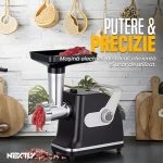 Masina de tocat carne electrica NEXTLY, 2 site, adaptor carnati/kibbeh, material durabil, inox si aluminiu, 1000W, 22x12x30cm, negru-argintiu - imagine 5