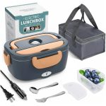Caserola termica electrica NEXTLY 1.5L, bol inox 304, set tacamuri si geanta transport, 21.8x14.5x10cm, albastru-portocaliu