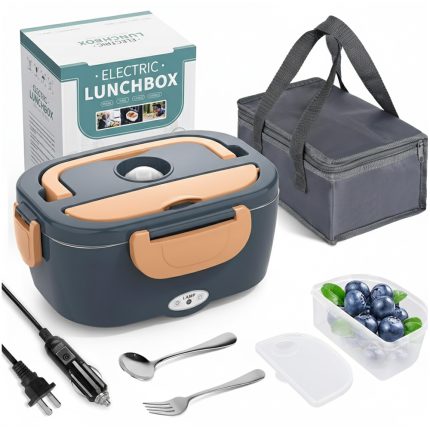 Caserola termica electrica NEXTLY 1.5L, bol inox 304, set tacamuri si geanta transport, 21.8x14.5x10cm, albastru-portocaliu