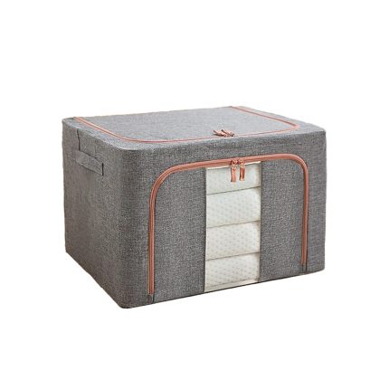 Organizator pentru haine, perne, pilote, jucarii si alte accesorii NEXTLY, 24l, cutie depozitare pliabila cu manere, cadru metalic, fereastra de vizualizare, material respirabil, inchidere cu fermoar, 40x30x20cm, gri