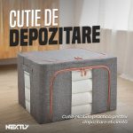 Set 3 x Organizator pentru haine, perne, pilote, jucarii si alte accesorii NEXTLY, 3 marimi - 24/66/100 litri, cutie depozitare pliabila cu manere, cadru metalic, fereastra de vizualizare, material respirabil, inchidere cu fermoar, albastru inchis - imagine 2